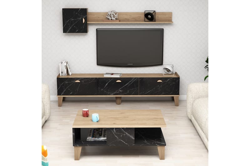 Möbelset för vardagsrum 35x178 cm 3 Delar - Natur/Svart - Möbler - Möbelset - Möbelset för vardagsrum