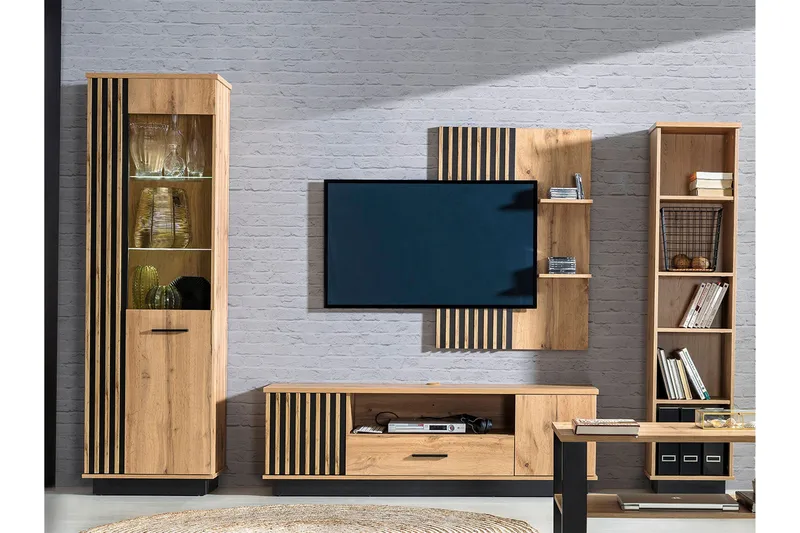 Möbelset för vardagsrum, Svart|Ek