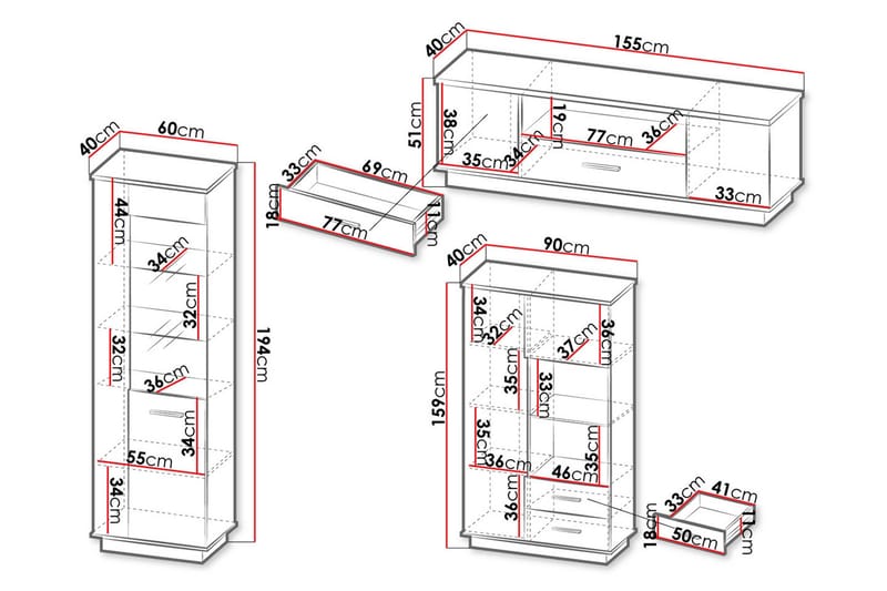 Möbelset för vardagsrum - Svart|Ek - Möbler - Möbelset - Möbelset för vardagsrum