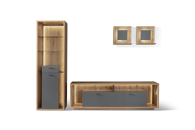 Nacimento Möbelset med Högskåp - Grå/Natur - Möbelset för vardagsrum
