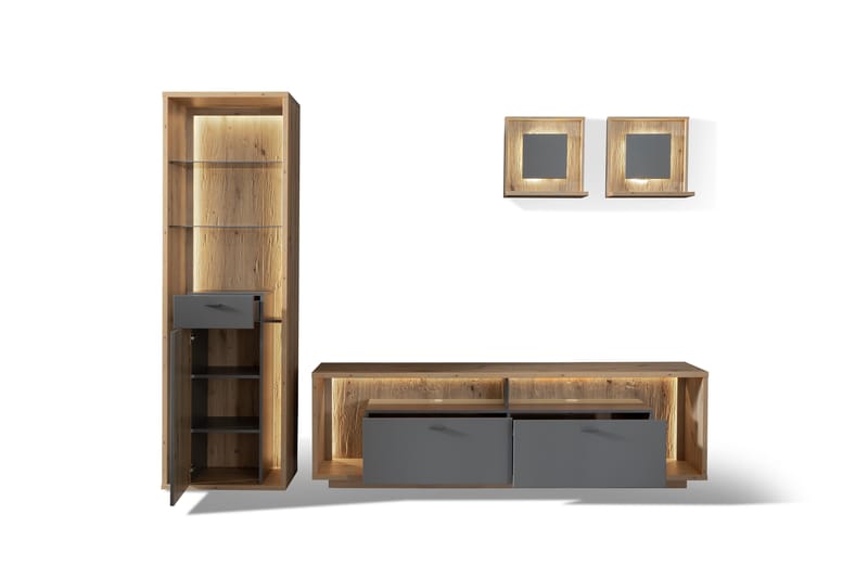 Nacimento Möbelset med Högskåp - Grå/Natur - Möbelset för vardagsrum