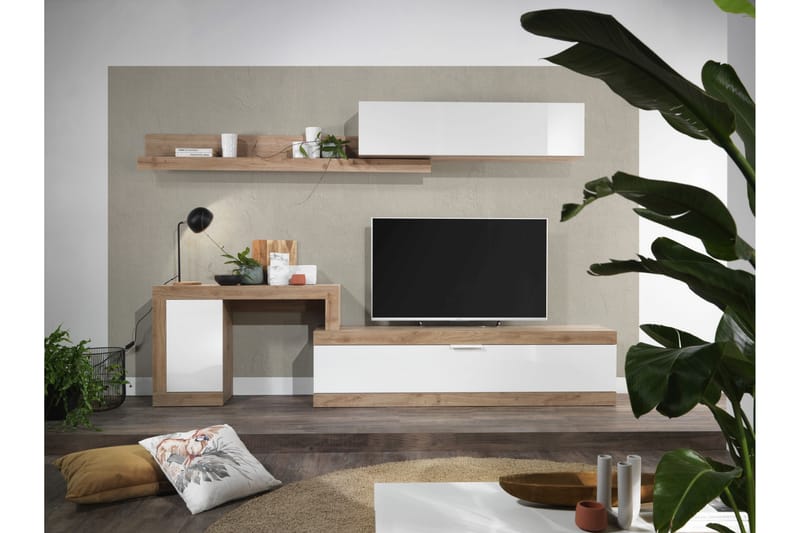 Nicery Möbelset för vardagsrum 280 cm - Vit/Brun - Möbelset för vardagsrum