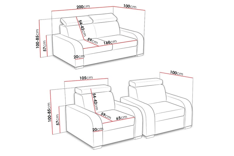 Oslo Vardagsrumsset LED-belysning - Brun - Möbler - Soffa - Soffgrupp