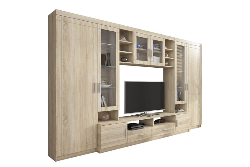 Paris Vardagsrumsset 340x44x197,5 cm - Ek/Vit Led-Belysning - Möbler - Möbelset - Möbelset för vardagsrum