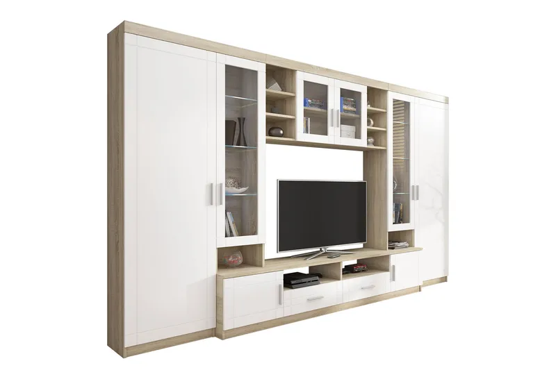 Paris Vardagsrumsset 340x44x197,5 cm - Ek/Vit Led-Belysning - Möbler - Möbelset - Möbelset för vardagsrum