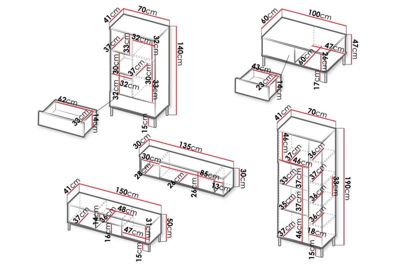 Querty Vardagsrumsset 5 Delar - Natur - Möbler - Möbelset - Möbelset för vardagsrum