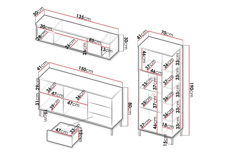 Querty Vardagsrumsset LED-belysning 4 Delar Vit LED - Natur - Möbler - Möbelset - Möbelset för vardagsrum