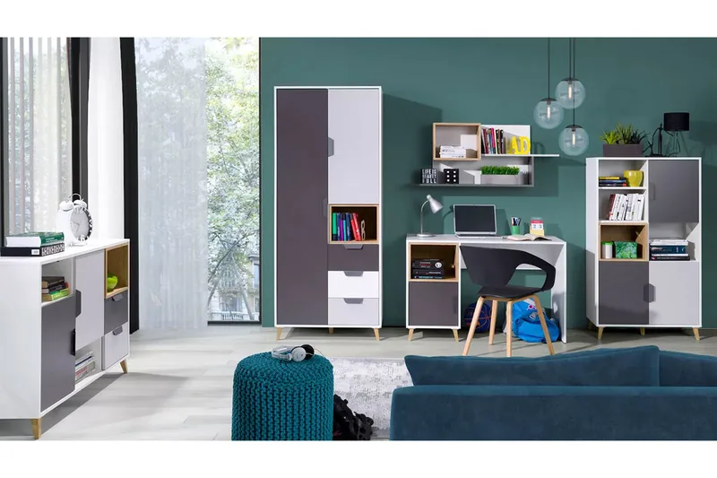 Sayuki Möbelset För Vardagsrum, Vit/Grå