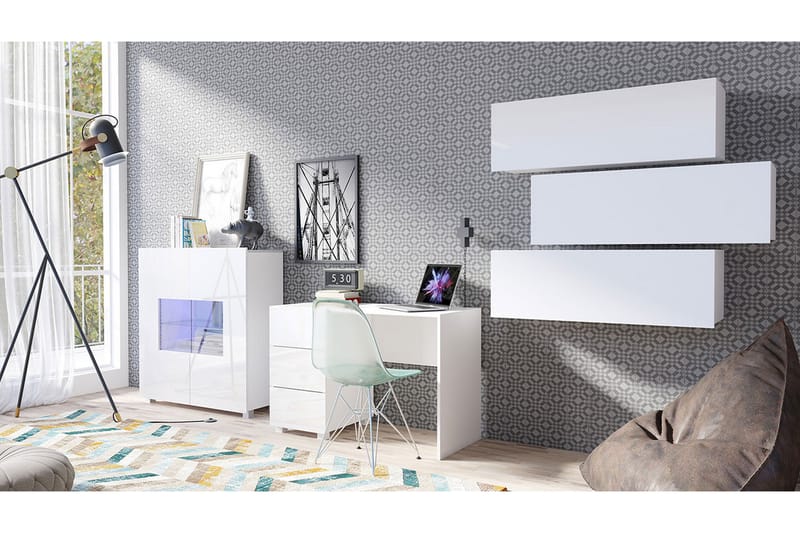 Tessan Vardagsrumsset, Vit Högglans/Vit Led-Belysning