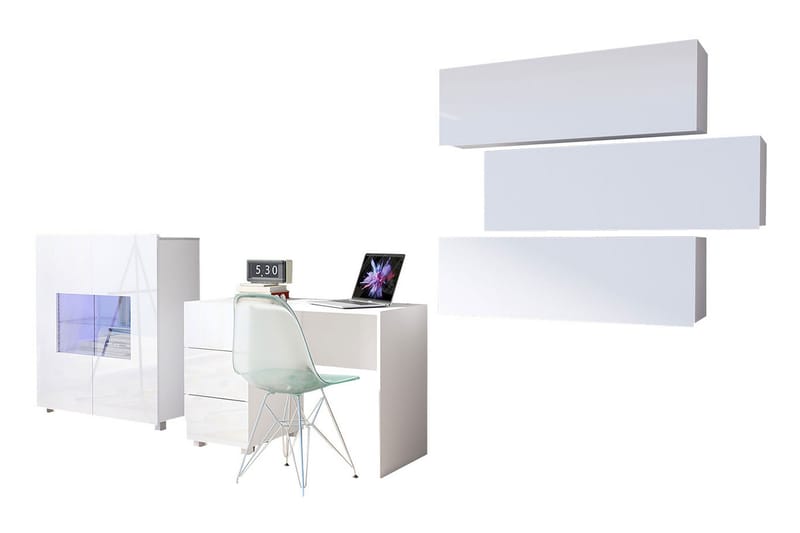 Tessan Vardagsrumsset - Vit Högglans/Vit Led-Belysning - Möbler - Möbelset - Möbelset för vardagsrum