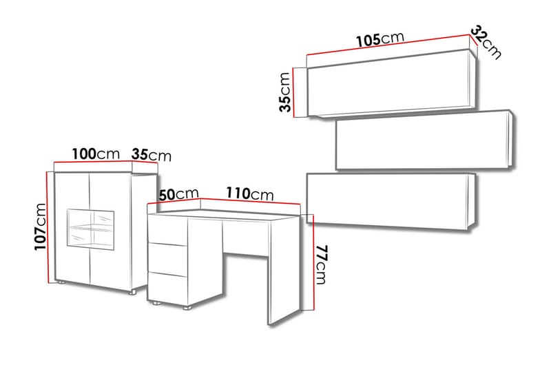 Tessan Vardagsrumsset - Vit Högglans/Vit Led-Belysning - Möbler - Möbelset - Möbelset för vardagsrum