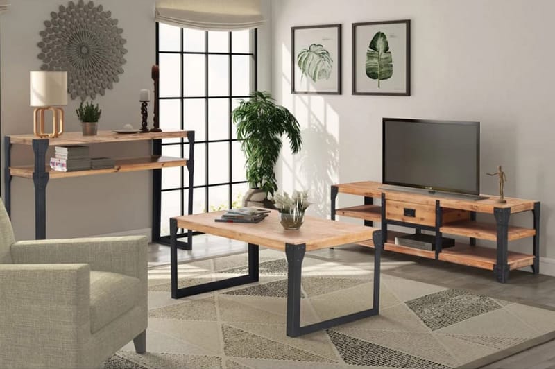 Vardagsrumsmöbler 3 delar massivt akaciaträ - Brun - Möbelset för vardagsrum