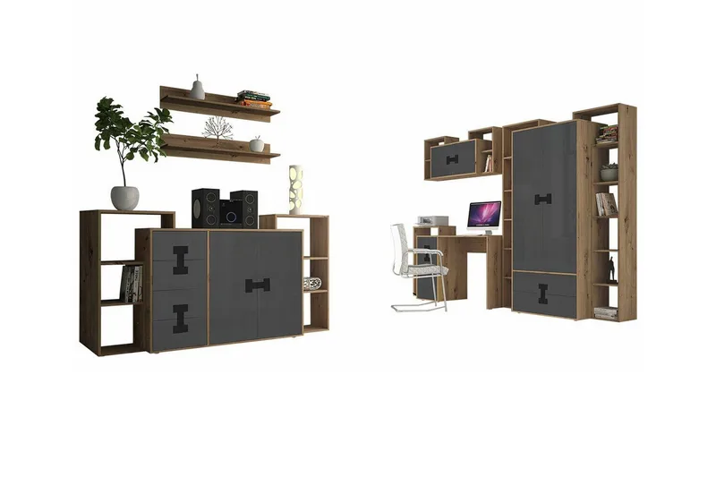 Castlebay Möbelset För Sovrum Grey High Gloss, undefined