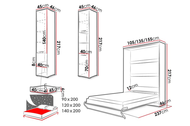 Concept Pro Sovrumsset sängskåp - Vit - Möbelset för sovrum