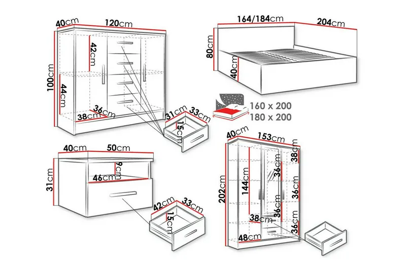 Kintore Möbelset För Sovrum - Vit - Möbler - Möbelset - Möbelset för sovrum