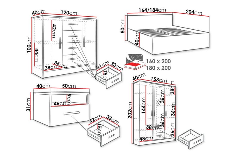 Kintore Möbelset För Sovrum - Vit - Möbler - Möbelset - Möbelset för sovrum