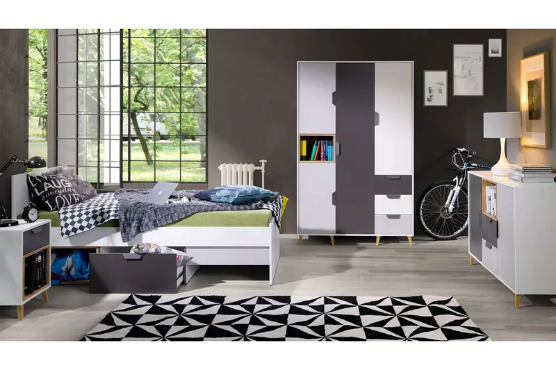 Sayuki Möbelset För Sovrum, Vit/Grå