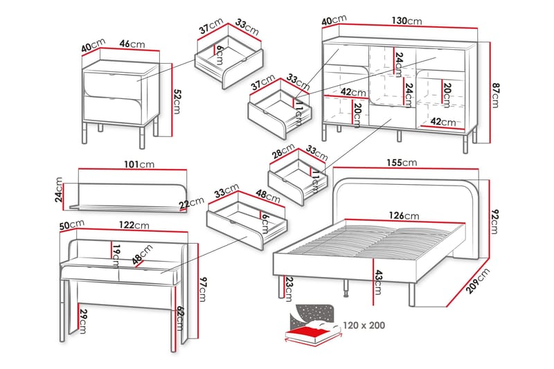 Monfort Möbelset För Sovrum - Beige - Möbler - Möbelset - Möbelset för sovrum