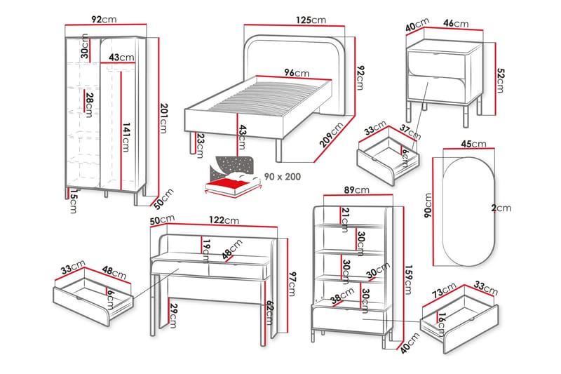 Monfort Möbelset För Sovrum - Beige - Möbler - Möbelset - Möbelset för sovrum