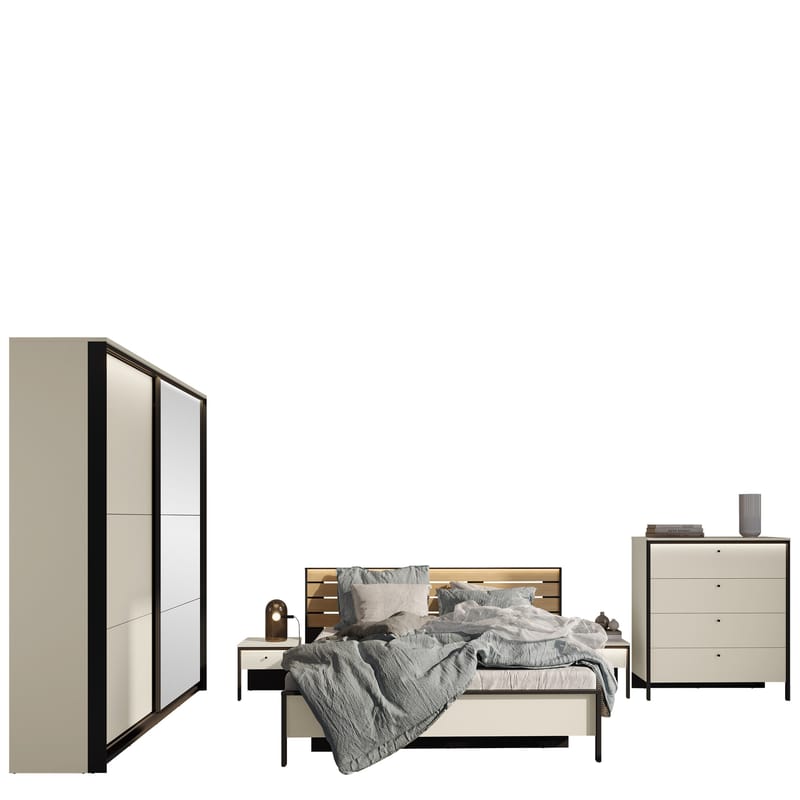 Navron Möbelset För Sovrum, Beige/Svart