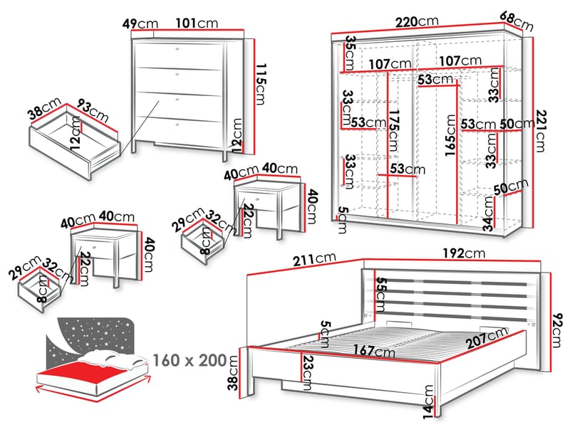 Navron Möbelset För Sovrum - Beige/Svart - Möbler - Möbelset - Möbelset för sovrum