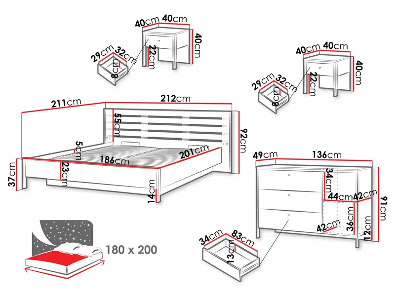 Navron Möbelset För Sovrum - Beige/Svart - Möbler - Möbelset - Möbelset för sovrum