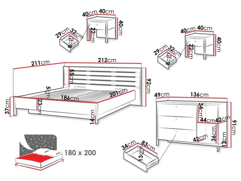 Navron Möbelset För Sovrum - Beige/Svart - Möbler - Möbelset - Möbelset för sovrum