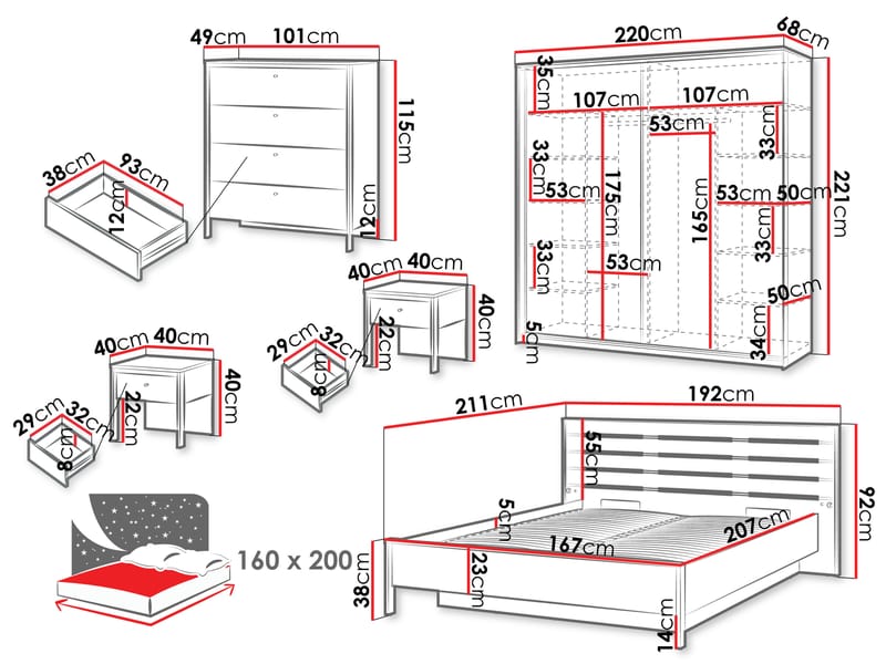 Navron Möbelset För Sovrum - Beige/Svart - Möbler - Möbelset - Möbelset för sovrum
