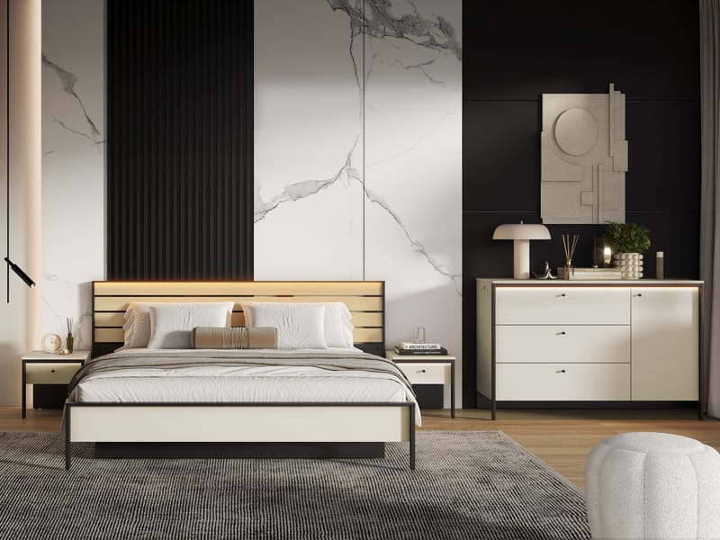 Navron Möbelset För Sovrum - Beige/Svart - Möbler - Möbelset - Möbelset för sovrum