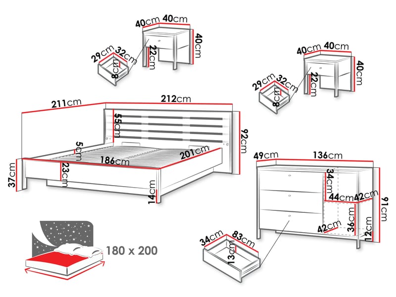 Navron Möbelset För Sovrum - Beige/Svart - Möbler - Möbelset - Möbelset för sovrum