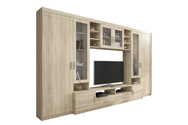Paris Vardagsrumsset 340x44x197,5 cm - Ek/Vit Led-Belysning - Möbler - Möbelset - Möbelset för vardagsrum