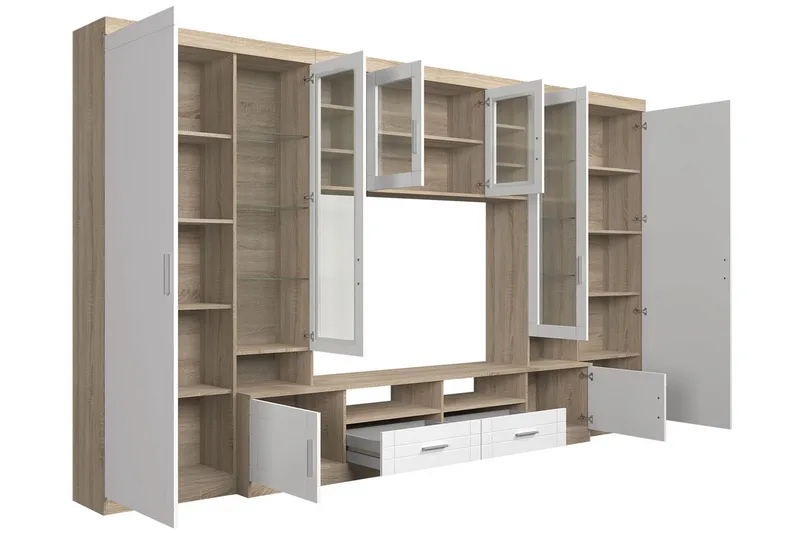 Paris Vardagsrumsset 340x44x197,5 cm - Ek/Vit Led-Belysning - Möbler - Möbelset - Möbelset för vardagsrum