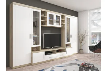 Paris Vardagsrumsset 340x44x197,5 cm - Ek/Vit Led-Belysning - Möbler - Möbelset - Möbelset för vardagsrum