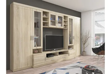 Paris Vardagsrumsset 340x44x197,5 cm - Ek/Vit Led-Belysning - Möbler - Möbelset - Möbelset för vardagsrum