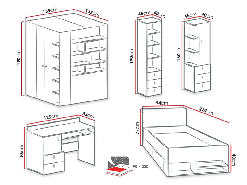 Planeta Möbelset för Sovrum - Möbler - Möbelset - Möbelset för sovrum
