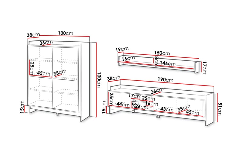 Polina Möbelset För Vardagsrum - Brun/Svart - Möbler - Möbelset - Möbelset för vardagsrum