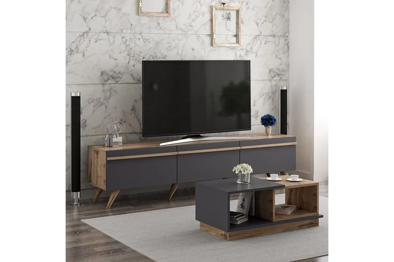 Ravinarville Möbelset För Vardagsrum - Antracit/Valnöt - Möbler - Möbelset - Möbelset för vardagsrum