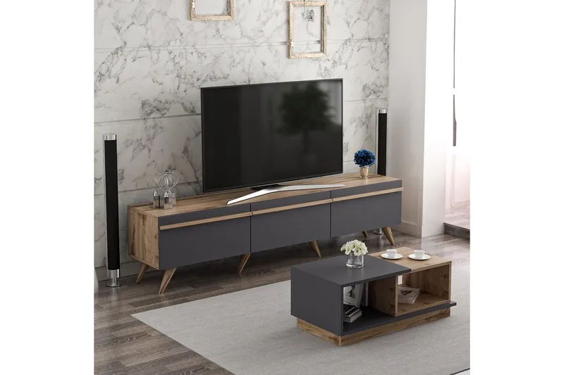 Ravinarville Möbelset För Vardagsrum - Antracit/Valnöt - Möbler - Möbelset - Möbelset för vardagsrum