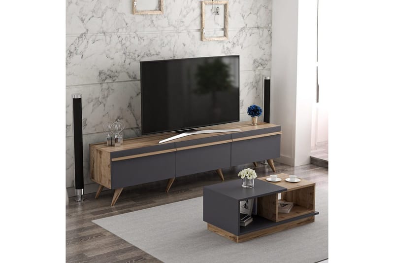 Ravinarville Möbelset För Vardagsrum - Antracit/Valnöt - Möbler - Möbelset - Möbelset för vardagsrum