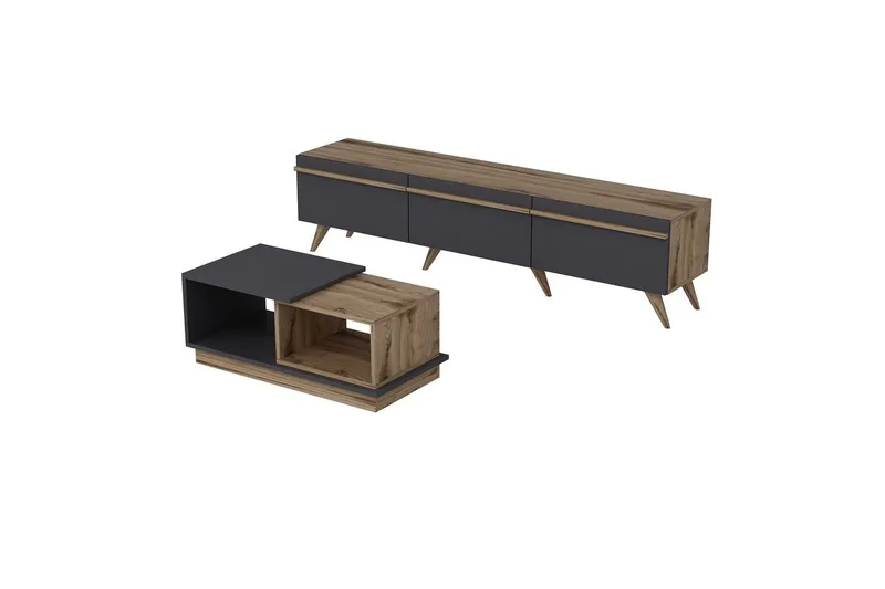 Ravinarville Möbelset För Vardagsrum - Antracit/Valnöt - Möbler - Möbelset - Möbelset för vardagsrum