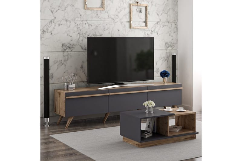 Ravinarville Möbelset För Vardagsrum - Antracit/Valnöt - Möbler - Möbelset - Möbelset för vardagsrum