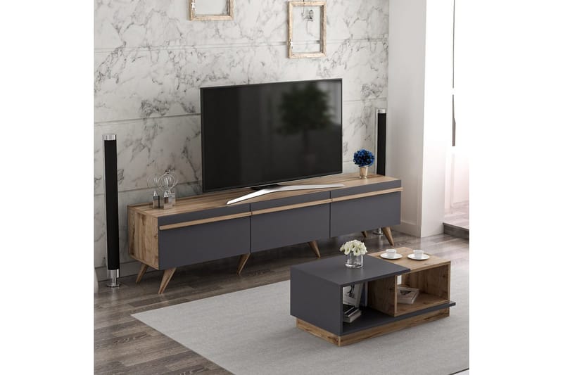Ravinarville Möbelset För Vardagsrum - Antracit/Valnöt - Möbler - Möbelset - Möbelset för vardagsrum