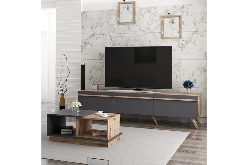 Ravinarville Möbelset För Vardagsrum - Antracit/Valnöt - Möbler - Möbelset - Möbelset för vardagsrum