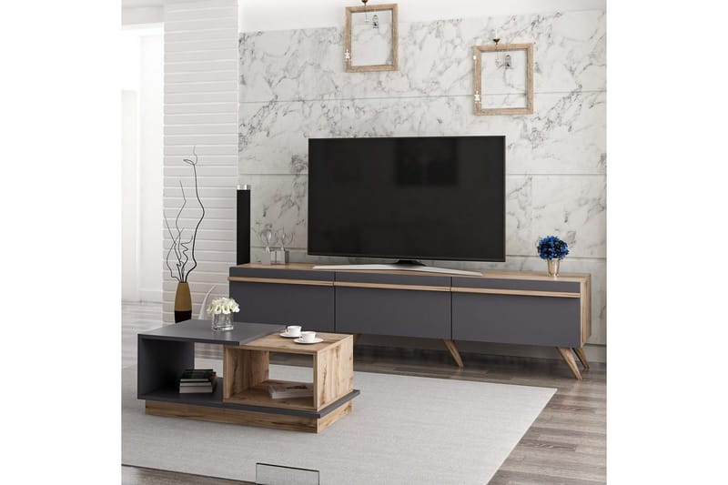 Ravinarville Möbelset För Vardagsrum - Antracit/Valnöt - Möbler - Möbelset - Möbelset för vardagsrum