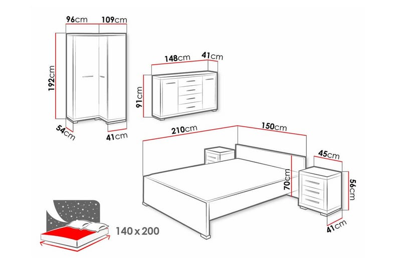 Rosehall Möbelset För Sovrum - Mörkbrun - Möbelset för sovrum