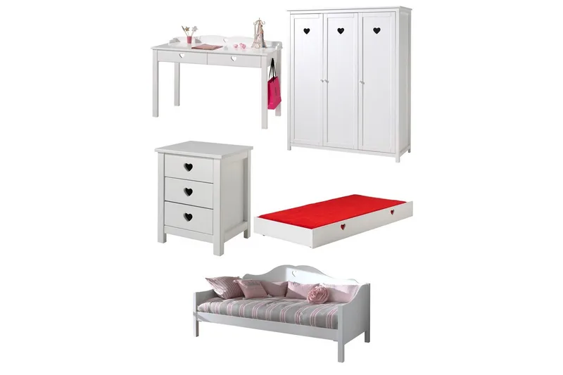 Säng med låda nattduksbord garderob skrivbord Amori Vit, undefined