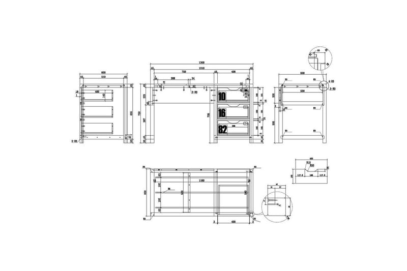 Säng med låda nattduksbord skrivbord garderob bokhylla Alex 3-dörrar - 3-dörrar - Möbler - Möbelset - Möbelset för sovrum