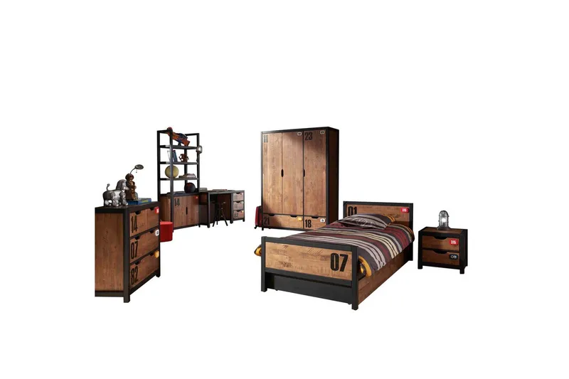 Säng med låda nattduksbord skrivbord garderob bokhylla byrå Alex, undefined