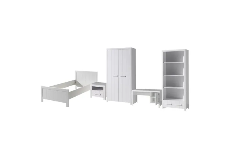 Säng med nattduksbord 2-dörrars garderob Skrivbord Bokhylla Erik, undefined