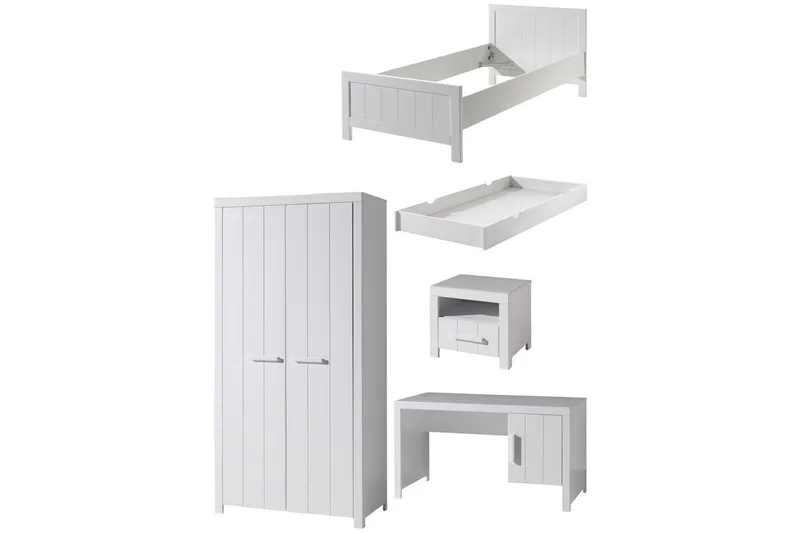 Säng med nattduksbord 2-dörrars garderob Skrivbord Låda Erik, undefined